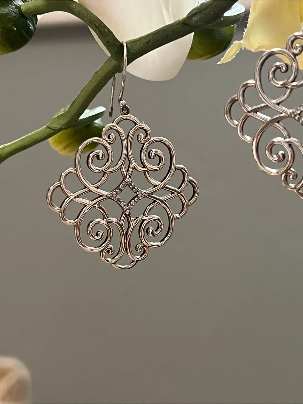 Stuller Filigree Scroll Sterling & Diamond Earrings